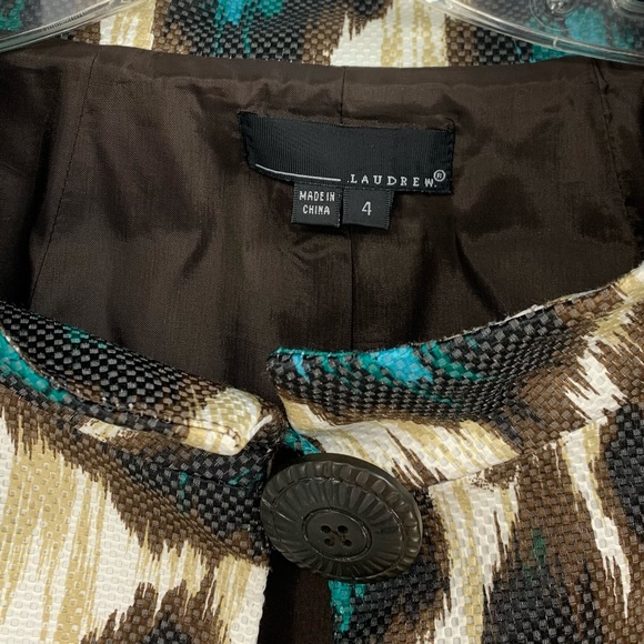 Large Print Leopard Brown & Turquoise Swing Blazer - Picture 9 of 15